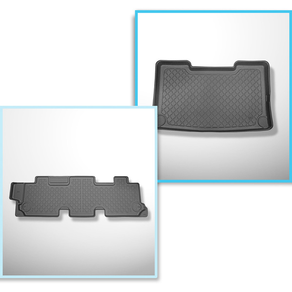 Kit tapis de coffre et tapis de voiture TPE pour: Volkswagen Caravelle T5 Van (2003-05.2015) - entraxe court;pour la 3ème rangée de sièges;3ème rangée
