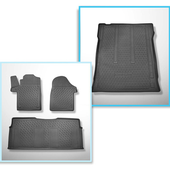 Kit tapis de coffre et tapis de voiture TPE PREMIUM pour: Mercedes-Benz Vito W447 Van (10.2014-....) - pour l'espace derriere 2e rangée de sieges (3e rangée dans la voiture ou enlevée); Tourer Long (empattement 3.200 mm, longueur du véhicule 5.140 mm)