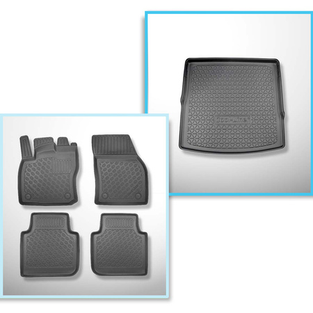 Kit tapis de coffre et tapis de voiture TPE PREMIUM pour: Seat Tarraco SUV (10.2018-....) - 5 places; pour le coffre supérieur; modèles avec plancher amovible du coffre / 7 places; 3e rangée abaissée