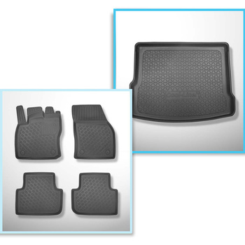 Kit tapis de coffre et tapis de voiture TPE PREMIUM pour: Volkswagen Tiguan II SUV (05.2016-....) - coffre supérieur (seuil de chargement plat); plancher amovible en la position la plus basse; non pour version ehybride