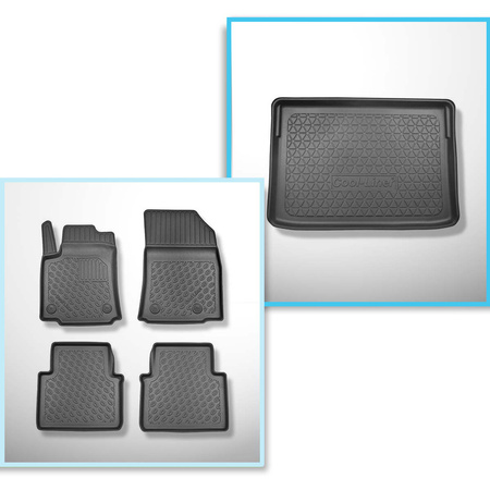 Kit tapis de coffre et tapis de voiture TPE PREMIUM pour: Citroen C3 Aircross II SUV (11.2017-....) - coffre supérieur; modèles avec plancher amovible du coffre (Flex Floor)