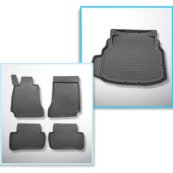 Kit tapis de coffre et tapis de voiture TPE PREMIUM pour: Mercedes-Benz Classe C W204 Berline (04.2007-02.2014) - sièges arrière non rabattables