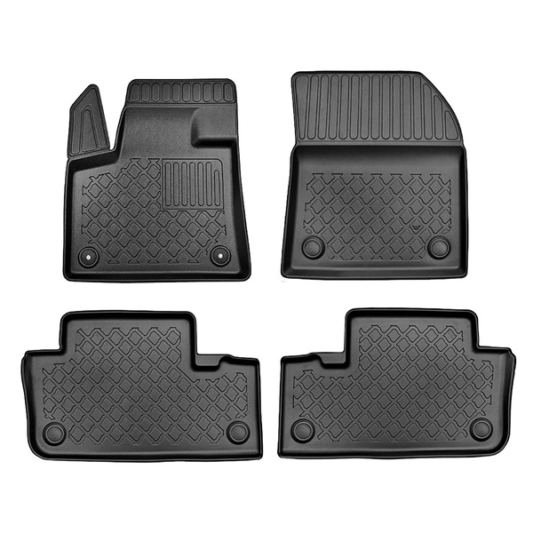 Tapis de sol en TPE adapté pour DS 7 Crossback SUV (01.2019-2022) - aussi avec boîte hybride E-Tense; pas pour les modèles avec tunnel dans la deuxième rangée - tapis de voiture - noir