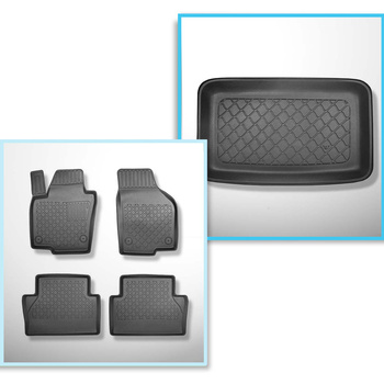 Kit tapis de coffre et tapis de voiture TPE pour: Seat Alhambra II Van (09.2010-03.2022) - 7 places; 3e rangée soulevée (pour l'espace derriere la 3e rangée de sieges), tapis sans la troisième rangée de sièges