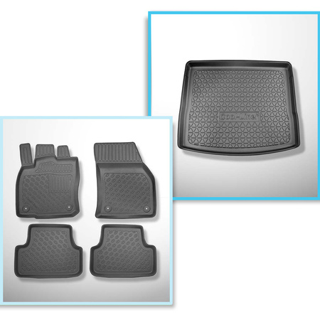 Kit tapis de coffre et tapis de voiture TPE PREMIUM pour: Skoda Karoq SUV (11.2017-....) - coffre supérieur; avec roue de secours taille normale; plancher amovible en la position la plus basse