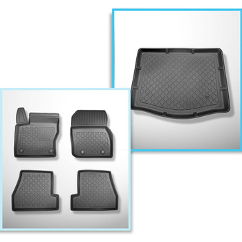 Kit tapis de coffre et tapis de voiture TPE pour: Ford Focus III Hayon (03.2011-08.2018) - avec roue de secours à usage temporaire ou kit de réparation