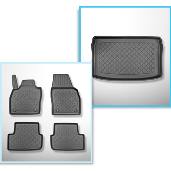 Kit tapis de coffre et tapis de voiture TPE pour: Volkswagen Polo VI AW Hayon (10.2017-....) - coffre supérieur; plancher amovible en la position la plus haute