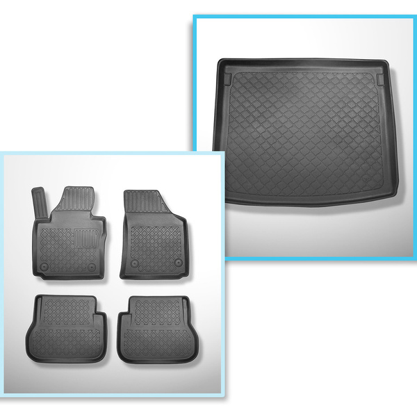 Kit tapis de coffre et tapis de voiture TPE pour: Volkswagen Caddy Life, Comfortline, Trendline Break (2004-10.2020) - 5 places;insonorisation sur les parois du coffre