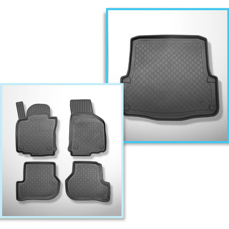 Kit tapis de coffre et tapis de voiture TPE pour: Skoda Octavia V, VI Break (2004-04.2013) - coffre inférieur; aussi pour la version Scout et 4 roues motrices