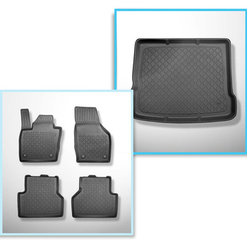 Kit tapis de coffre et tapis de voiture TPE pour: Audi Q3 SUV (08.2011-06.2018) - coffre supérieur; avec roue de secours à usage temporaire; aussi pour la version Quattro