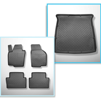 Kit tapis de coffre et tapis de voiture TPE pour: Volkswagen Sharan II Van (09.2010-03.2022) - 7 places; 3me rangée abaissée