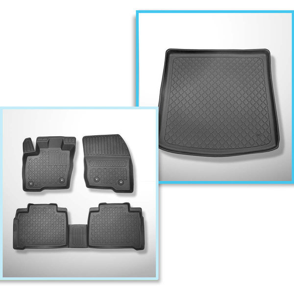 Kit tapis de coffre et tapis de voiture TPE pour: Ford Galaxy III Monospace (09.2015-2023) - 7 places; 3me rangée abaissée