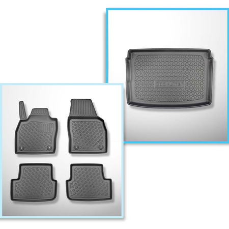 Kit tapis de coffre et tapis de voiture TPE PREMIUM pour: Seat Arona Crossover (11.2017-....) - coffre supérieur; modèles avec plancher amovible du coffre