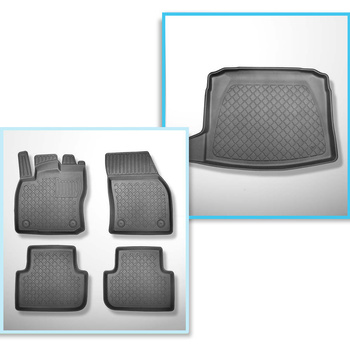 Kit tapis de coffre et tapis de voiture TPE pour: Volkswagen Tiguan II SUV (05.2016-....) - coffre inférieur; modèles sans plancher amovible du coffre; non pour version ehybride