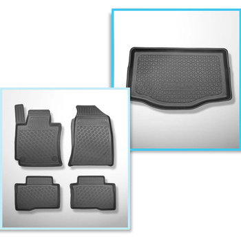 Kit tapis de coffre et tapis de voiture TPE PREMIUM pour: Ssangyong Tivoli SUV (03.2015-2018) - coffre supérieur (avec plancher multi-fonctions)