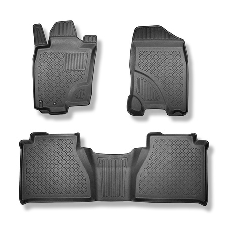 Tapis de sol en TPE adapté pour Nissan Navara NP300 Pick-Up (12.2015-10.2022) - crochets de fixation sur le plancher - tapis de voiture - noir