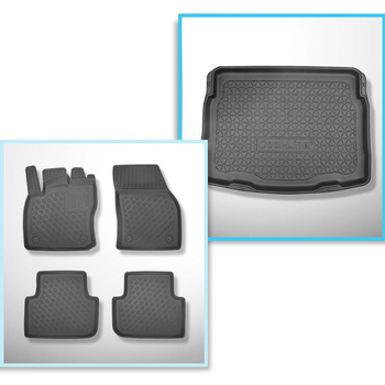 Kit tapis de coffre et tapis de voiture TPE PREMIUM pour: Volkswagen Tiguan II SUV (05.2016-....) - coffre inférieur; sans roue de secours; plancher amovible en la position la plus basse; non pour version ehybride