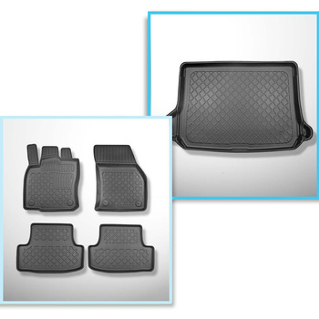 Kit tapis de coffre et tapis de voiture TPE pour: Audi Q2 SUV (10.2016-....) - sur le plancher amovible du coffre en la position haute (seuil de chargement plat); cavités amovibles