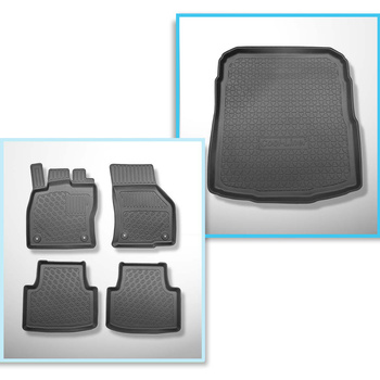 Kit tapis de coffre et tapis de voiture TPE PREMIUM pour: Volkswagen Passat B8 Berline (12.2014-12.2021) - coffre inférieur; avec roue de secours à usage temporaire ou kit de réparation