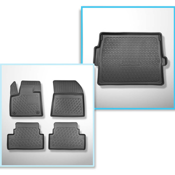 Kit tapis de coffre et tapis de voiture TPE PREMIUM pour: Opel Grandland X SUV (10.2017-....) - coffre supérieur (seuil de chargement plat); plancher amovible au plus haut niveau; pas pour les versions hybride; sans Hi-Fi-System FOCAL