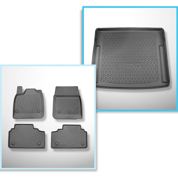 Kit tapis de coffre et tapis de voiture TPE pour: Nissan Ariya SUV (09.2022-....) - coffre supérieur;plancher amovible au plus haut niveau;également pour les modèles avec rail de montage