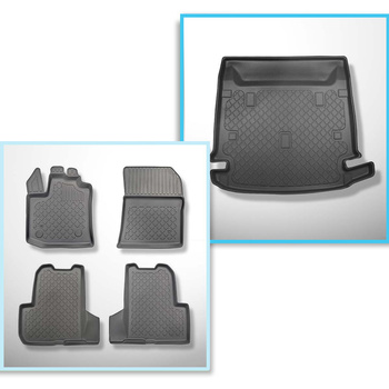 Kit tapis de coffre et tapis de voiture TPE pour: Dacia Lodgy Van (07.2012-10.2022) - 7 places; 3me rangée abaissée