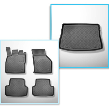 Kit tapis de coffre et tapis de voiture TPE pour: Volkswagen Golf VII Hayon (10.2012-12.2019) - coffre supérieur avec roue de secours à usage temporaire / kit de réparation; roue de secours taille normale