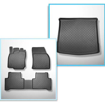 Kit tapis de coffre et tapis de voiture TPE pour: Volkswagen Touran II Monospace (09.2015-....) - 5/7 places (3e rangée abaissée)