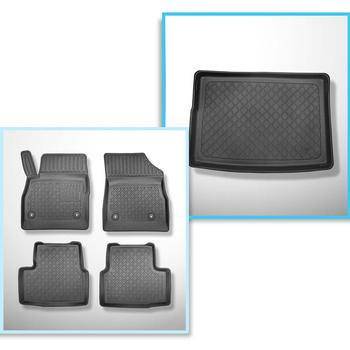 Kit tapis de coffre et tapis de voiture TPE pour: Opel Astra K Hayon (11.2015-....) - coffre supérieur; avec roue de secours à usage temporaire