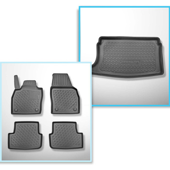 Kit tapis de coffre et tapis de voiture TPE PREMIUM pour: Seat Ibiza V 6F Hayon (06.2017-....) - coffre supérieur; modèles avec plancher amovible du coffre