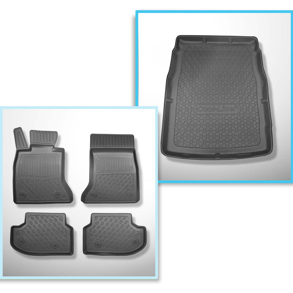Kit tapis de coffre et tapis de voiture TPE PREMIUM pour: BMW 5 F10 Berline (2013-01.2017) - sans X-drive; distance entre les rails du siège avant (partie arrière) 365 mm