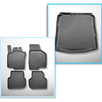 Kit tapis de coffre et tapis de voiture TPE PREMIUM pour: Volkswagen Jetta NCS Berline (01.2011-01.2018) - sans cavité gauche et droite