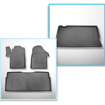 Kit tapis de coffre et tapis de voiture TPE pour: Mercedes-Benz Vito W447 Van (10.2014-....) - derrière troisième rangée de sièges; version longue (empattement 3200 mm, longueur de l’auto 5140 mm)