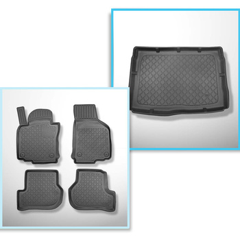 Kit tapis de coffre et tapis de voiture TPE pour: Volkswagen Golf V Hayon (10.2003-2008) - avec roue de secours taille normale et/ou entraînement 4 roues (4 Motion)