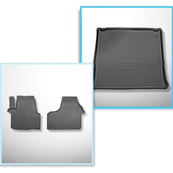 Kit tapis de coffre et tapis de voiture TPE PREMIUM pour: Fiat Talento L2 Van (2016-....) - version pour le transport de passagers (break / tour); derriere 3e rangée de sieges; version longue (Long); sièges non coulissants, montés sur crochets