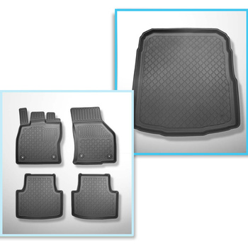 Kit tapis de coffre et tapis de voiture TPE pour: Volkswagen Passat B8 Berline (12.2014-12.2021) - coffre inférieur; avec roue de secours à usage temporaire ou kit de réparation