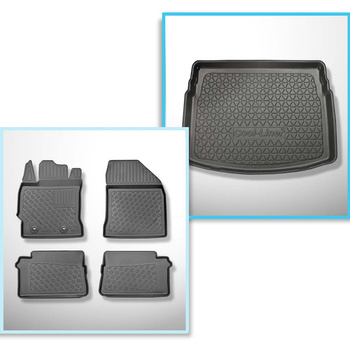 Kit tapis de coffre et tapis de voiture TPE PREMIUM pour: Toyota Auris II Hayon (01.2013-12.2018) - avec plancher double du coffre (sur le coffre supérieur et inférieur); aussi pour hybrides