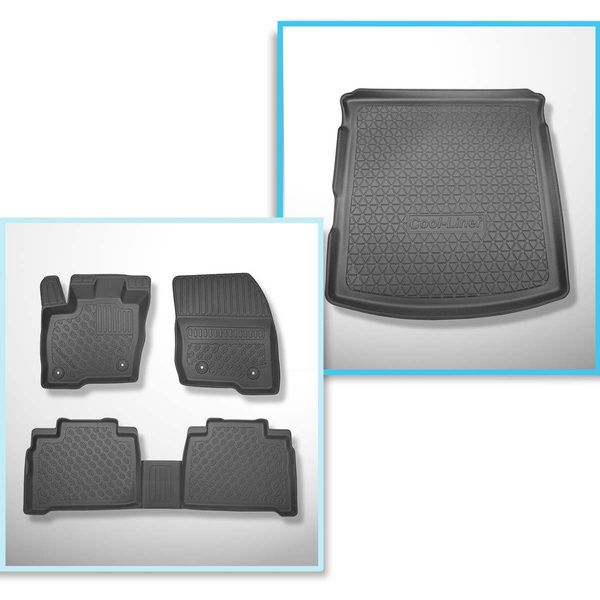 Kit tapis de coffre et tapis de voiture TPE PREMIUM pour: Ford S-Max II Monospace (09.2015-2023) - 5 places; également pour les hybrides; sans 3ème rangée