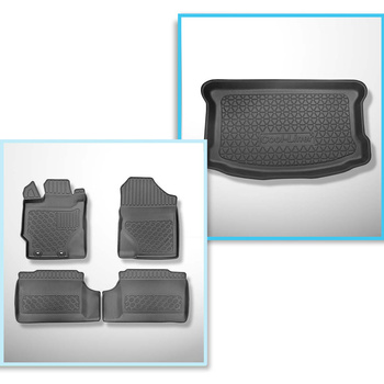 Kit tapis de coffre et tapis de voiture TPE PREMIUM pour: Toyota Yaris III Hayon (09.2011-08.2020) - coffre supérieur; aussi pour hybrides