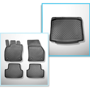 Kit tapis de coffre et tapis de voiture TPE pour: Skoda Karoq SUV (11.2017-....) - coffre inférieur; avec roue de secours à usage temporaire ou kit de réparation; sans plancher multi-fonctions