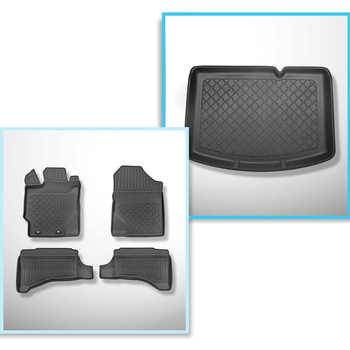 Kit tapis de coffre et tapis de voiture TPE pour: Toyota Yaris III Hayon (09.2011-08.2020) - coffre inférieur; version hybride