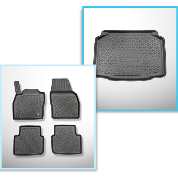 Kit tapis de coffre et tapis de voiture TPE pour: Skoda Kamiq SUV (09.2019-....) - coffre inférieur (sans plancher multi-fonction)