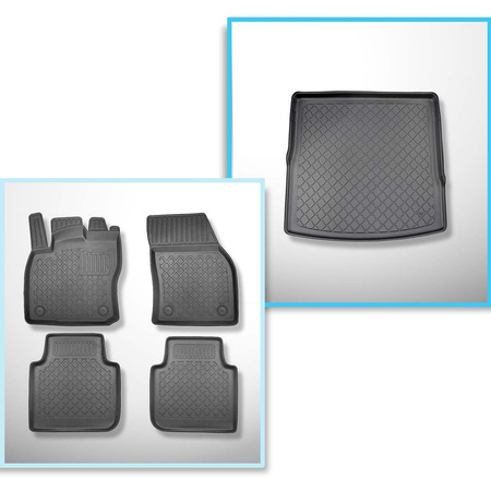 Kit tapis de coffre et tapis de voiture TPE pour: Seat Tarraco SUV (10.2018-....) - 5 places; pour le coffre supérieur; modèles avec plancher amovible du coffre / 7 places; 3e rangée abaissée