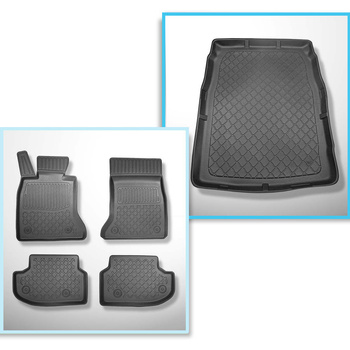 Kit tapis de coffre et tapis de voiture TPE pour: BMW 5 F10 Berline (2013-01.2017) - sans X-drive; distance entre les rails du siège avant (partie arrière) 365 mm