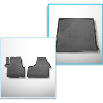 Kit tapis de coffre et tapis de voiture TPE pour: Opel Vivaro B Van (09.2014-02.2019) - version pour le transport de passagers (break / tour); derriere 3e rangée de sieges; version longue (Long); sièges non coulissants, montés sur crochets