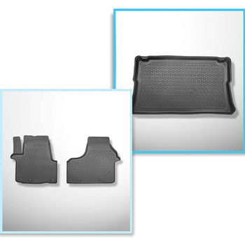 Kit tapis de coffre et tapis de voiture TPE PREMIUM pour: Fiat Talento L1 Van (2016-....) - version pour le transport de passagers (break / tour); derriere 3e rangée de sieges; version courte (short); sièges non coulissants, montés sur crochets