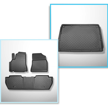 Kit tapis de coffre et tapis de voiture TPE pour: Peugeot Partner Van (2008-08.2018) - 5 places; non pour cargo / camion; sans 3ème rangée