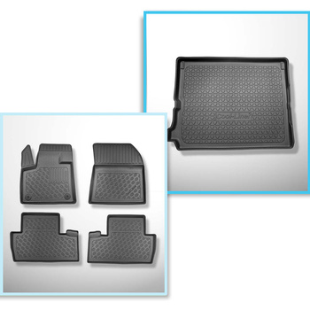 Kit tapis de coffre et tapis de voiture TPE PREMIUM pour: Peugeot 5008 II SUV (07.2017-....) - 7 places; 3me rangée abaissée