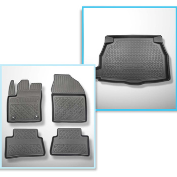 Kit tapis de coffre et tapis de voiture TPE PREMIUM pour: Toyota C-HR SUV (01.2017-....) - avec / sans caisson de graves; possibilité de couper la cavité droite; aussi pour hybrides; non pour version 2.0 Hybrid Dynamic Force