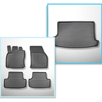 Kit tapis de coffre et tapis de voiture TPE PREMIUM pour: Volkswagen T-Roc SUV (12.2017-....) - coffre supérieur; plancher amovible en la position la plus haute